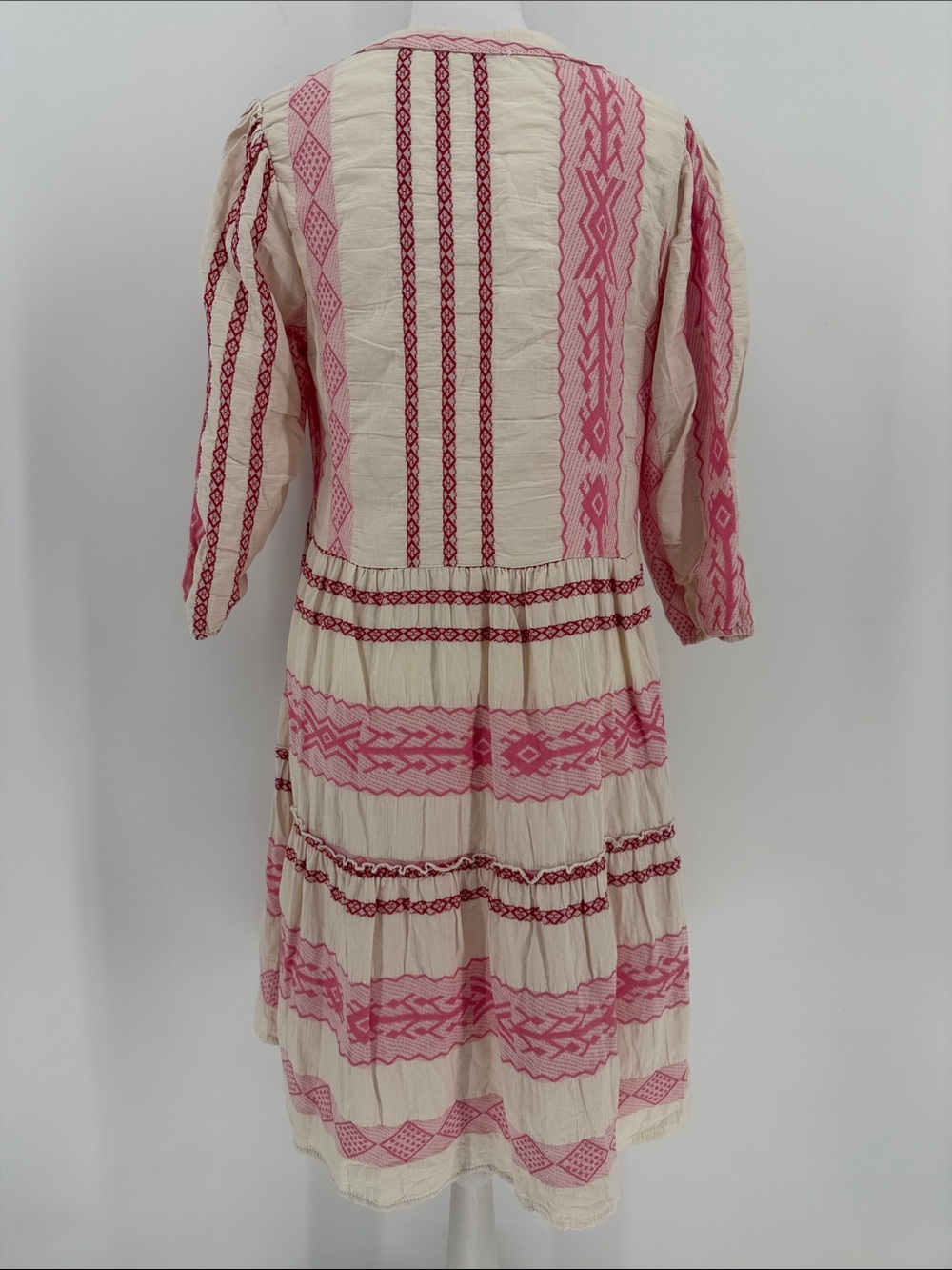 Flowers For Friends Embroidered Mini Dress XS Pink Cream Cottagecore Boho - Picture 6 of 8